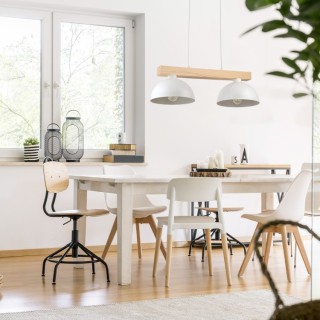 Suspension Oslo 2 lumières – blanc & pin – en métal et bois – style industriel