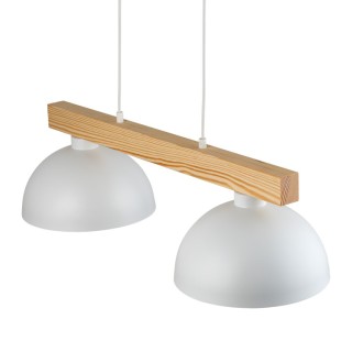 Suspension Oslo 2 lumières – blanc & pin – en métal et bois – style industriel