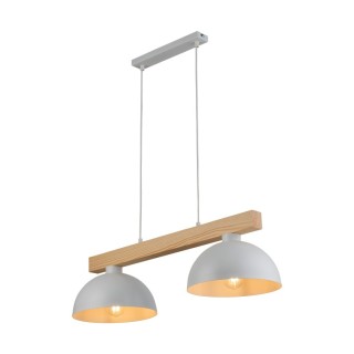 Suspension Oslo 2 lumières – blanc & pin – en métal et bois – style industriel