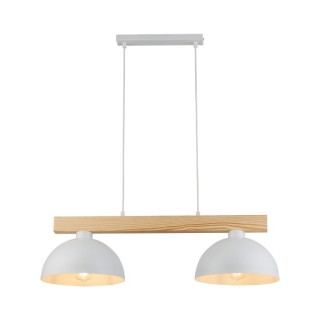 Suspension Oslo 2 lumières – blanc & pin – en métal et bois – style industriel