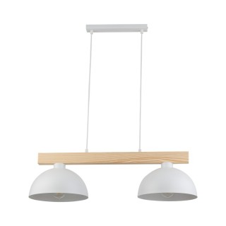 Suspension Oslo 2 lumières – blanc & pin – en métal et bois – style industriel