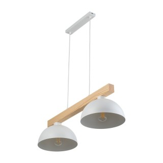 Suspension Oslo 2 lumières – blanc & pin – en métal et bois – style industriel