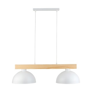 Suspension Oslo 2 lumières – blanc & pin – en métal et bois – style industriel