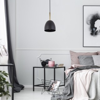 Suspension Nord 1 lumière – pin & noir – en métal – style moderne et loft