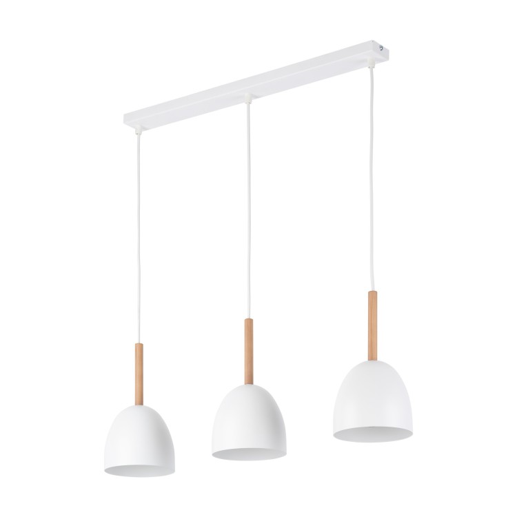 Suspension Nord 3 lumières – blanc & pin – en métal et bois – style moderne