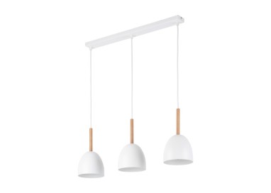 Suspension Nord 3 lumières – blanc & pin – en métal et bois – style moderne