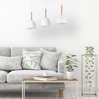 Suspension Nord 3 lumières – blanc & pin – en métal et bois – style moderne