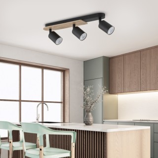 Plafonnier Cover 3 lumières – noix & noir – en métal et bois – style rustique