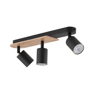 Plafonnier Cover 3 lumières – noix & noir – en métal et bois – style rustique