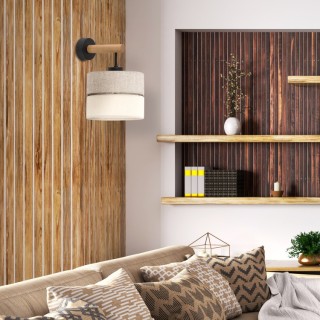 Lampe à poser Eco 1 lumière – pin & noir – en métal et bois – style scandinave