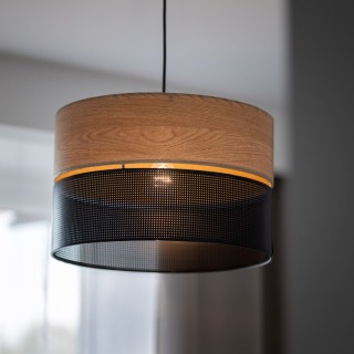 Suspension Nicol 1 lumière – chêne & noir – en plastique – style moderne