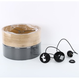 Suspension Nicol 1 lumière – chêne & noir – en plastique – style moderne