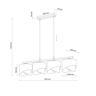 Suspension Grant 4 lumières – noir – en métal – style moderne et chic