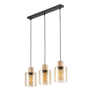Suspension Orson 3 lumières – pin & noir – en métal et bois – style moderne