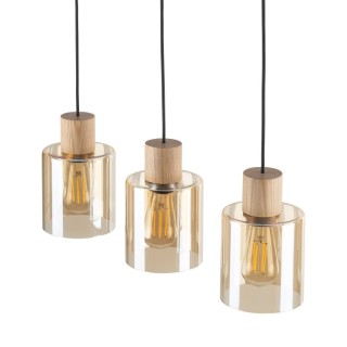 Suspension Orson 3 lumières – pin & noir – en métal et bois – style moderne