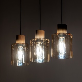 Suspension Orson 3 lumières – pin & noir – en métal et bois – style moderne