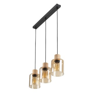 Suspension Orson 3 lumières – pin & noir – en métal et bois – style moderne