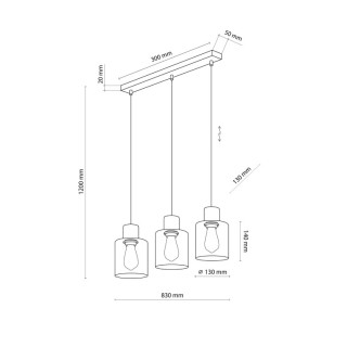 Suspension Orson 3 lumières – pin & noir – en métal et bois – style moderne