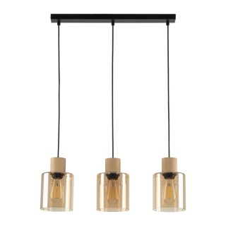 Suspension Orson 3 lumières – pin & noir – en métal et bois – style moderne