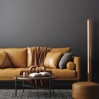 Lampadaire Teo – noix & noir – en métal et bois – style moderne