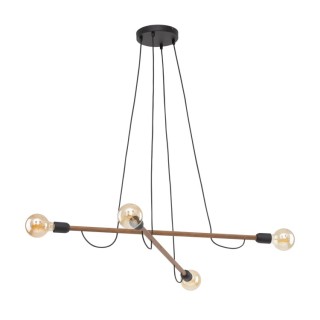 Suspension Helix 4 lumières – noix & noir – en métal et bois – style moderne