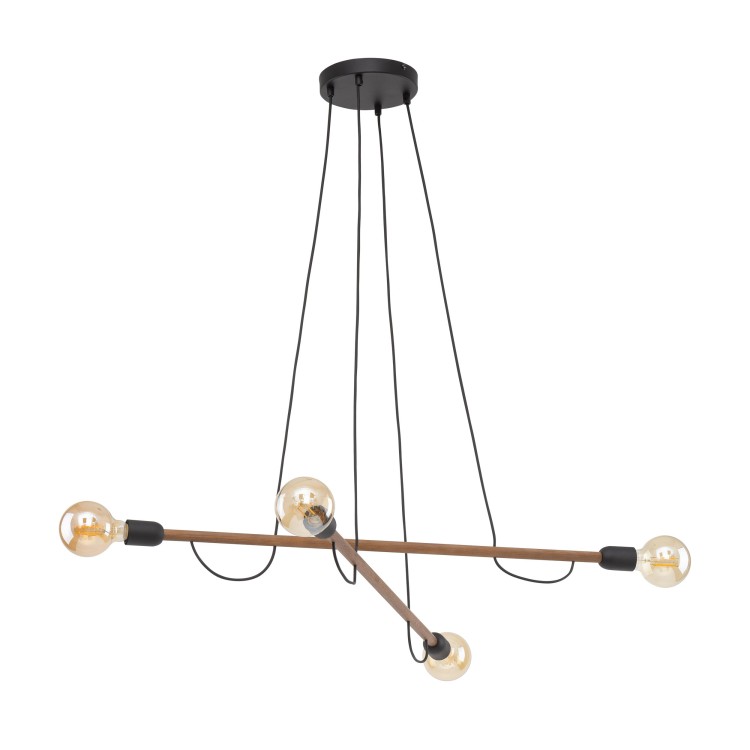 Suspension Helix 4 lumières – noix & noir – en métal et bois – style moderne