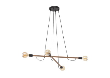 Suspension Helix 4 lumières – noix & noir – en métal et bois – style moderne