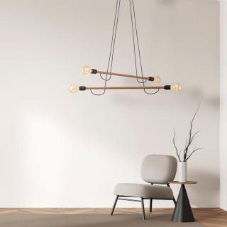 Suspension Helix 4 lumières – noix & noir – en métal et bois – style moderne