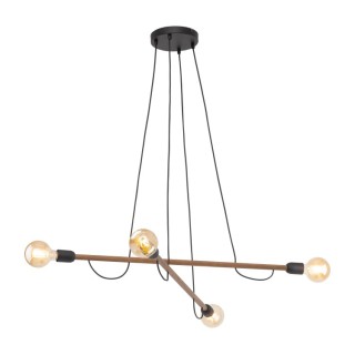 Suspension Helix 4 lumières – noix & noir – en métal et bois – style moderne