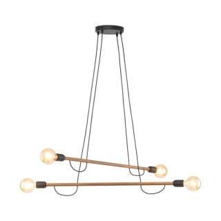 Suspension Helix 4 lumières – noix & noir – en métal et bois – style moderne