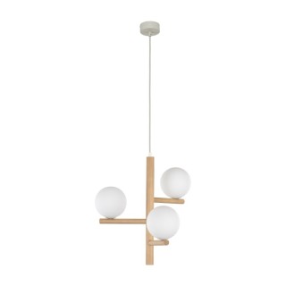 Suspension Estera 3 lumières – pin & noir – en métal et bois – style moderne