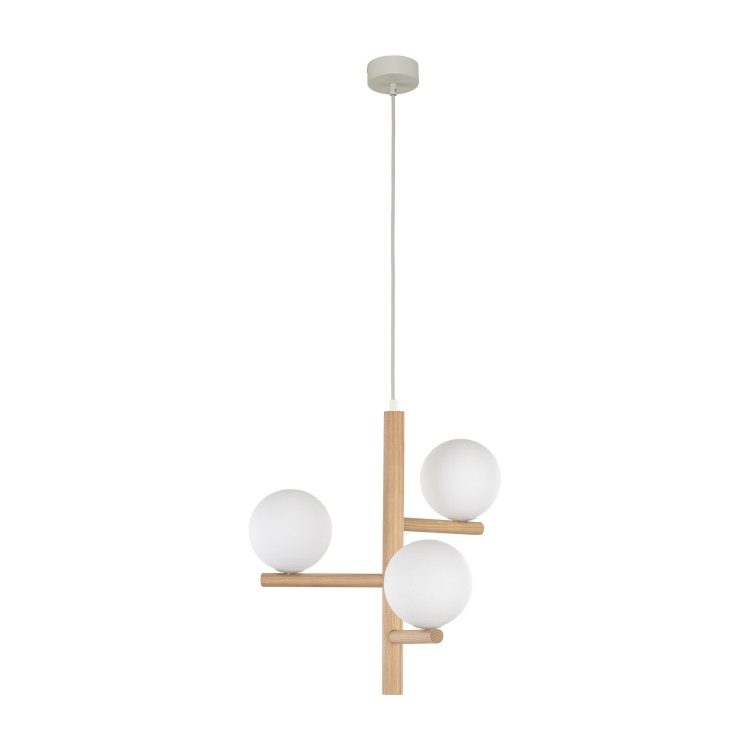 Suspension Estera 3 lumières – pin & noir – en métal et bois – style moderne