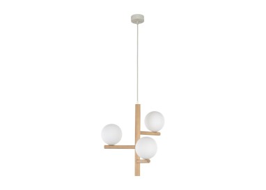Suspension Estera 3 lumières – pin & noir – en métal et bois – style moderne