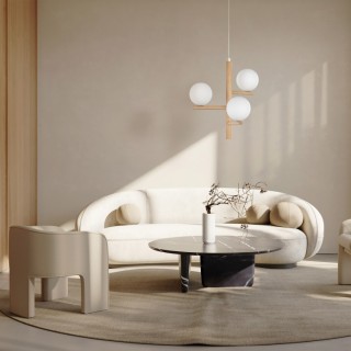 Suspension Estera 3 lumières – pin & noir – en métal et bois – style moderne