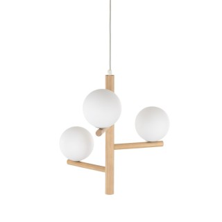 Suspension Estera 3 lumières – pin & noir – en métal et bois – style moderne