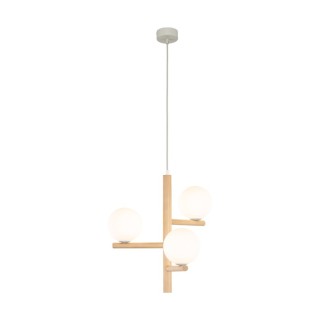 Suspension Estera 3 lumières – pin & noir – en métal et bois – style moderne