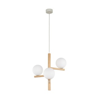 Suspension Estera 3 lumières – pin & noir – en métal et bois – style moderne