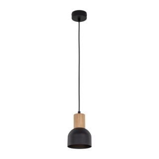 Suspension Cairo 1 lumière – pin & noir – en métal et bois – style moderne