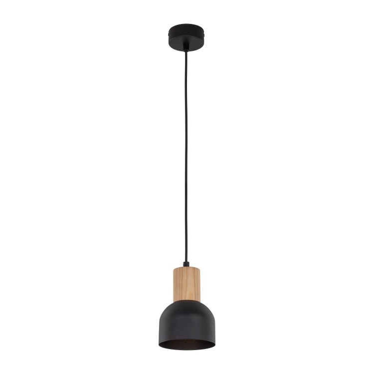Suspension Cairo 1 lumière – pin & noir – en métal et bois – style moderne