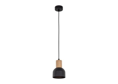 Suspension Cairo 1 lumière – pin & noir – en métal et bois – style moderne