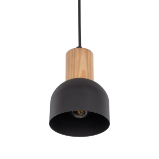 Suspension Cairo 1 lumière – pin & noir – en métal et bois – style moderne