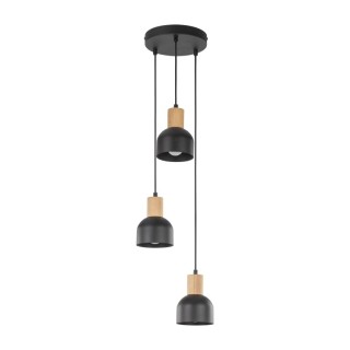 Suspension Cairo 3 lumières – pin & noir – en métal et bois – style moderne