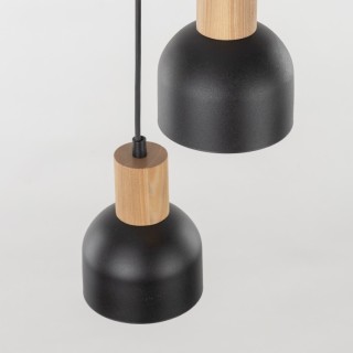 Suspension Cairo 3 lumières – pin & noir – en métal et bois – style moderne