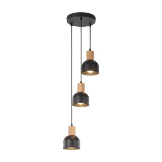 Suspension Cairo 3 lumières – pin & noir – en métal et bois – style moderne