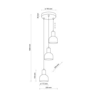 Suspension Cairo 3 lumières – pin & noir – en métal et bois – style moderne