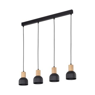 Suspension Cairo 4 lumières – pin & noir – en métal et bois – style moderne