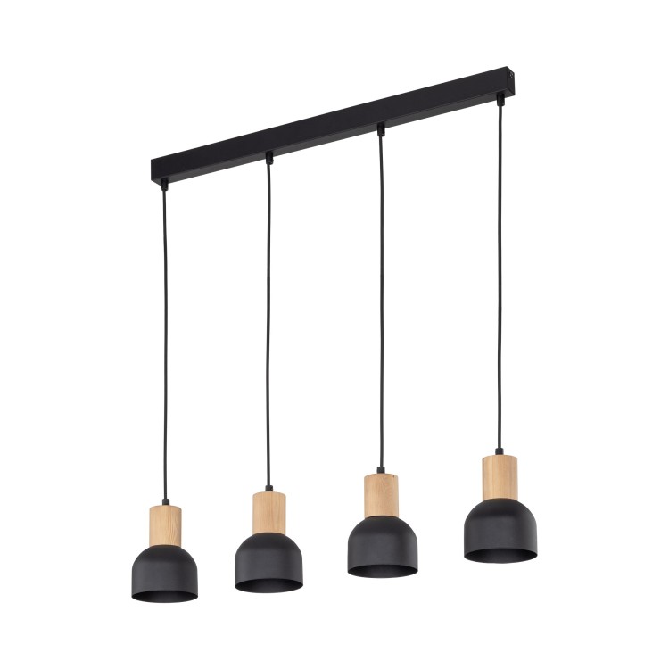 Suspension Cairo 4 lumières – pin & noir – en métal et bois – style moderne