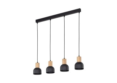 Suspension Cairo 4 lumières – pin & noir – en métal et bois – style moderne