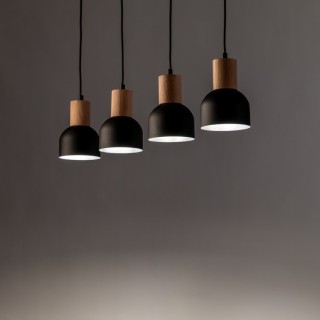 Suspension Cairo 4 lumières – pin & noir – en métal et bois – style moderne