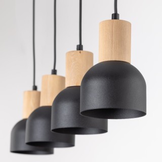 Suspension Cairo 4 lumières – pin & noir – en métal et bois – style moderne
